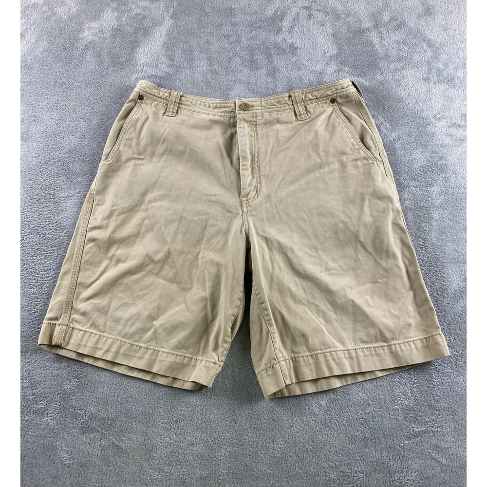 IZOD Mens Rock Washed Khaki Chino Shorts Size 36 Tan Cotton Relaxed Fit 9 Inseam